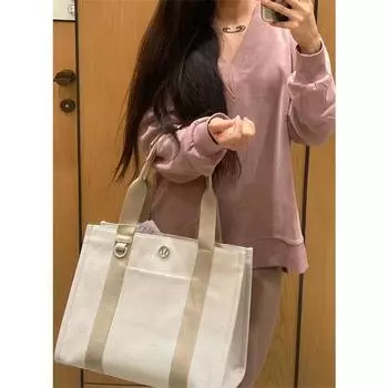 Двухцветная холщовая сумка Lulu2024: Трехмерная повседневная сумка большой вместимости для женщин