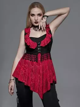 Двухцветная майка Rosegal с жаккардовым крючком и рюшами на глазах, двухцветная кисточка 2XL красный