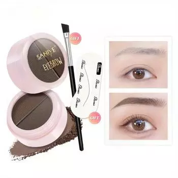 Двухцветная натуральная пудра для бровей для легкого нанесения макияжа, создания естественного вида с помощью кисточки и карты для бровей