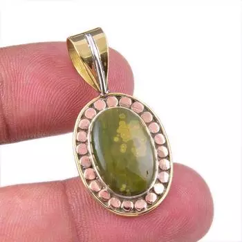 Двухцветная подарочная подвеска из натурального стерлингового серебра 925 пробы с яшмой океана 1,50 дюйма I1I16