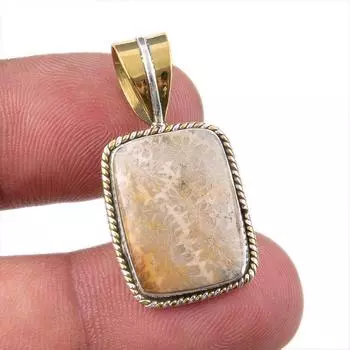 Двухцветная подарочная подвеска из натурального стерлингового серебра 925 пробы с яшмой океана 1,50 дюйма Q1A69