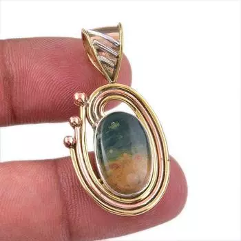 Двухцветная подарочная подвеска из натурального стерлингового серебра 925 пробы с яшмой океана 1,50 дюйма w1s36