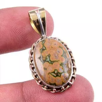 Двухцветная подарочная подвеска из натурального стерлингового серебра 925 пробы с яшмой океана, размер 1,25 дюйма, D1l57