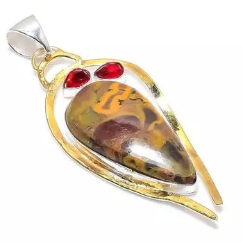 Двухцветная подвеска из натурального бамбука, яшмы и граната, серебро 925 пробы, 2,96 дюйма, S0A05