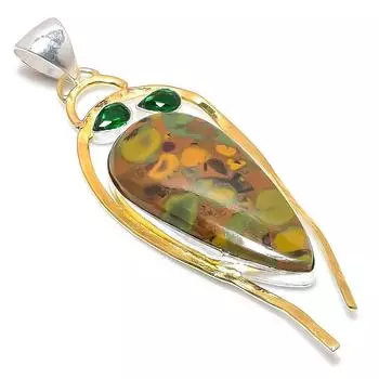 Двухцветная подвеска из натурального бамбука, яшмы и диопсида, серебро 925 пробы, 3,31 дюйма, W1i10