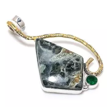 Двухцветная подвеска из натурального серебра 925 пробы с диопсидом, яшма Камбаба, 2,09 дюйма e7R11