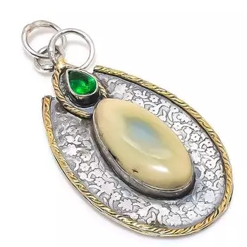 Двухцветная подвеска из стерлингового серебра 925 пробы с натуральной императорской яшмой, диопсидом, 2,44 дюйма, f0g63