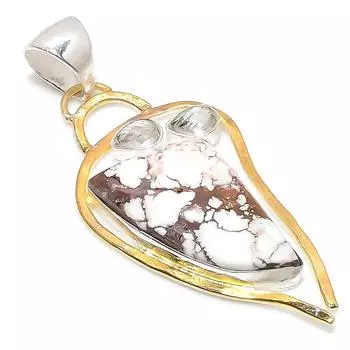 Двухцветная подвеска из стерлингового серебра 925 пробы с белым топазом и натуральной дикой лошадью 2,64 дюйма t3K05