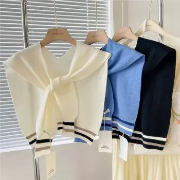 Двухцветная полосатая вязаная шаль женская верхняя одежда для комнаты с кондиционером модная шаль ремень защита шеи накладной воротник 44*108cm