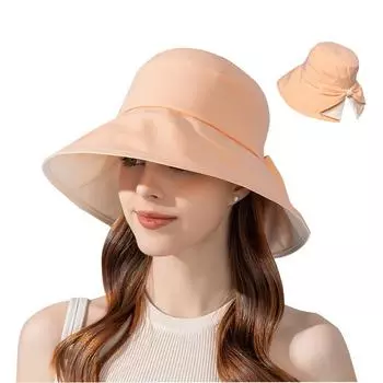 Двухцветная рыбацкая шляпа с бантом, летняя уличная солнцезащитная шляпа, солнцезащитная шляпа, женская шляпа с широкими полями, пляжная шляпа-ведро, дорожная шляпа с козырьком 55-60cm фиолетовый