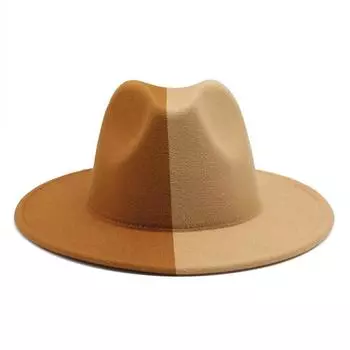 Двухцветная шерстяная шляпа Инь и Ян, модная джазовая шляпа с плоскими полями 02 M56-58cm