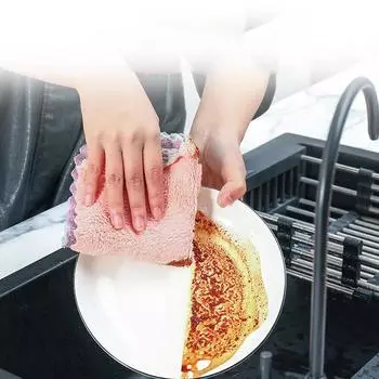 Двухцветная впитывающая тряпка, кухонное полотенце, губка для мытья посуды, кухонная антипригарная тряпка для мытья посуды с маслом, увлажняющая и загущающая розовый