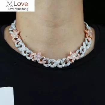 Двухцветное 16 мм мужское кубинское ожерелье Miami Eye Lock с цепочкой Iced Out Bling Cz Zircon Infinity Star Charm Hip Hop Jewelry 16 inches