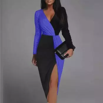 Двухцветное черное с золотым этническое платье средней длины с высокой талией 2025 года XXL