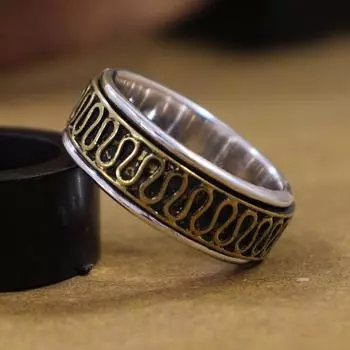 Двухцветное дизайнерское кольцо ручной работы из стерлингового серебра 925 пробы, кольцо унисекс, серебряные украшения, подарки на день рождения, кольцо в стиле бохо 6