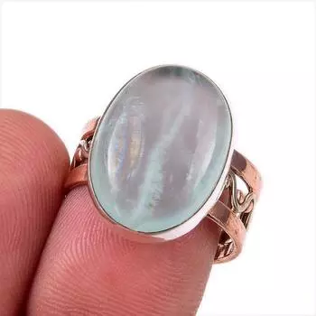 Двухцветное кольцо из чистого серебра 925 пробы с натуральным аквамарином, размер 7 Y1F80