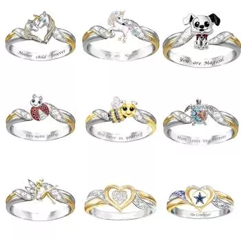 Двухцветное кольцо из масляного сплава с бриллиантами и пчелами в стиле вестерн 5