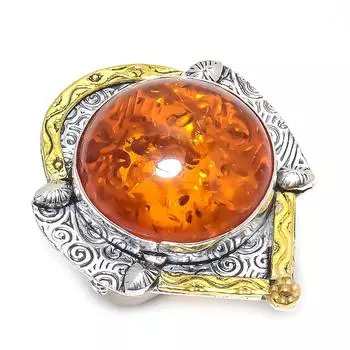 Двухцветное кольцо из натурального балтийского янтаря из стерлингового серебра 925 пробы, размер 10 e6I10