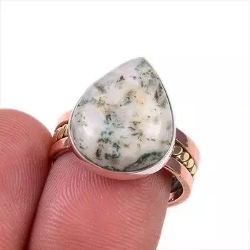 Двухцветное кольцо из натурального дендритного опала из стерлингового серебра 925 пробы S.7 z2C73