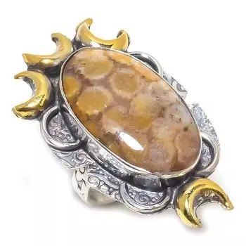 Двухцветное кольцо из натурального ископаемого коралла из стерлингового серебра 925 пробы, размер 9 H2E04