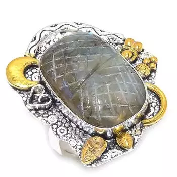 Двухцветное кольцо из натурального лабрадорита из стерлингового серебра 925 пробы, размер 11 y2U28