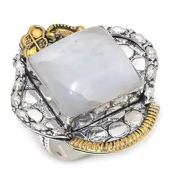 Двухцветное кольцо из натурального радужного лунного камня, стерлингового серебра 925 пробы, размер 9 l7l64