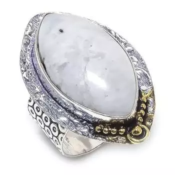 Двухцветное кольцо из стерлингового серебра 925 пробы с натуральным радужным лунным камнем S.8.5 W9R24