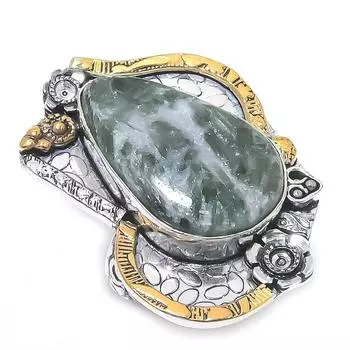 Двухцветное кольцо из стерлингового серебра 925 пробы с натуральным серафинитом, размер 8 P1I38