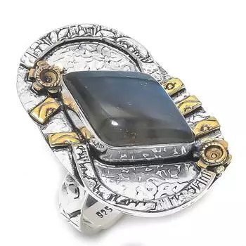 Двухцветное кольцо из стерлингового серебра 925 пробы с натуральным лабрадоритом, размер 8 T3Z03