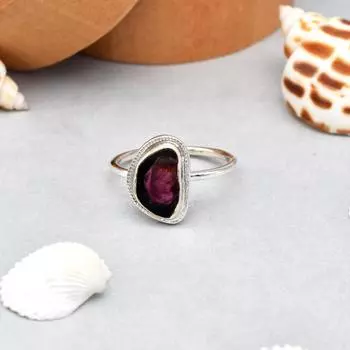 Двухцветное кольцо из стерлингового серебра 925 пробы с розовым турмалином и драгоценным камнем 7, подарочное кольцо из США 7 US