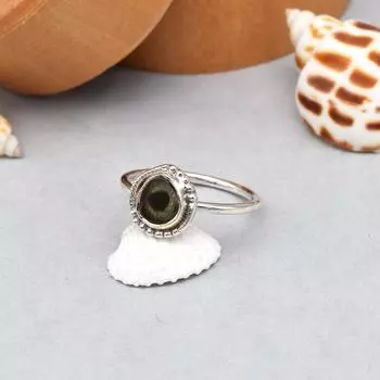 Двухцветное кольцо из стерлингового серебра 925 пробы с гранулятом драгоценного камня необработанного турмалина 7,75 США 7.75 US