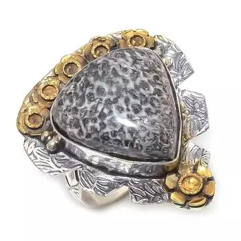 Двухцветное кольцо из стерлингового серебра 925 пробы с натуральным коралловым скатом, размер 9 a7v97