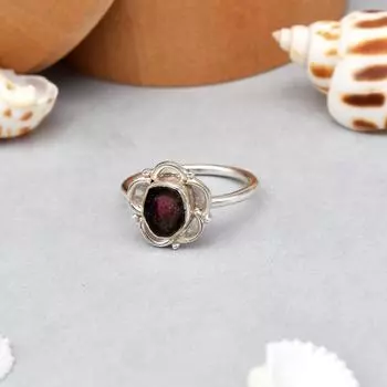 Двухцветное кольцо из стерлингового серебра 925 пробы с необработанным розовым турмалином, размер 6, подарок США 6 US