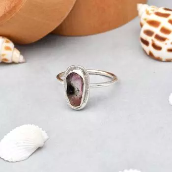 Двухцветное кольцо из стерлингового серебра 925 пробы с необработанным турмалином и драгоценным камнем 9, подарочное кольцо США 9 US