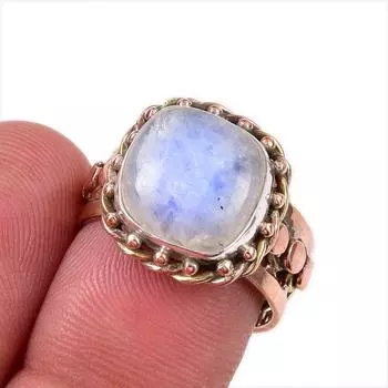 Двухцветное кольцо из стерлингового серебра 925 пробы с натуральным радужным лунным камнем S.6.5 Z7f95