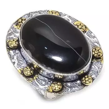 Двухцветное кольцо из стерлингового серебра 925 пробы с натуральным полосатым агатом, размер 7,5 j9K67