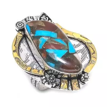 Двухцветное кольцо из стерлингового серебра 925 пробы с натуральным драгоценным камнем колючая устрица, размер 7 M8l60