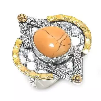 Двухцветное кольцо из стерлингового серебра 925 пробы с натуральным брекчиевым драгоценным камнем Мукаит S.8 m0c15