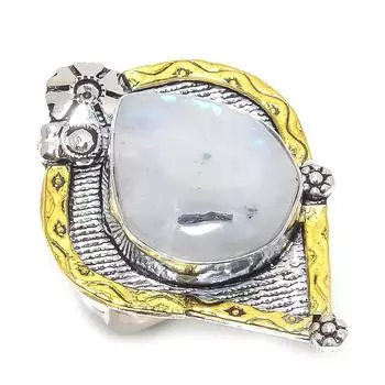 Двухцветное кольцо из стерлингового серебра 925 пробы с натуральным радужным лунным камнем S.10 c9w96