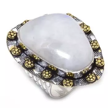 Двухцветное кольцо из стерлингового серебра 925 пробы с натуральным радужным лунным камнем, размер 8 O1u62