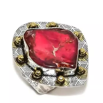 Двухцветное кольцо из стерлингового серебра 925 пробы с натуральным морским яшмовым камнем S.7.5 b0B87