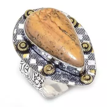 Двухцветное кольцо из стерлингового серебра 925 пробы с натуральным изображением яшмы, размер 10 M8L99