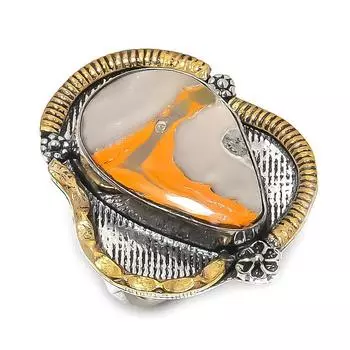 Двухцветное кольцо из стерлингового серебра 925 пробы с натуральным драгоценным камнем шмельная яшма, размер 10 s8f61