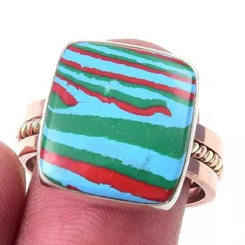 Двухцветное кольцо из стерлингового серебра 925 пробы с натуральным радужным кальцинированным камнем S.8.5 K6a57