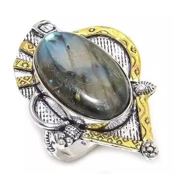 Двухцветное кольцо из стерлингового серебра 925 пробы с натуральным лабрадоритом, размер 10 h3q34