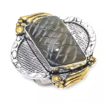 Двухцветное кольцо из стерлингового серебра 925 пробы с натуральным лабрадоритом, размер 7 W1P87