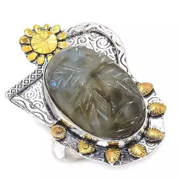 Двухцветное кольцо из стерлингового серебра 925 пробы с натуральным лабрадоритом, размер 9 f3z95