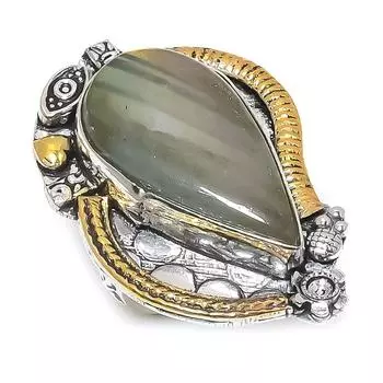 Двухцветное кольцо из стерлингового серебра 925 пробы с натуральным лабрадоритом, размер 7 b9S09