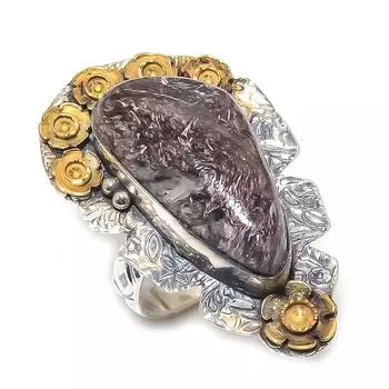 Двухцветное кольцо из стерлингового серебра 925 пробы с натуральным русским чароитом S.7.5 o1D95