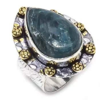 Двухцветное кольцо из стерлингового серебра 925 пробы с натуральным неоновым синим апатитом S.7.5 f9F53